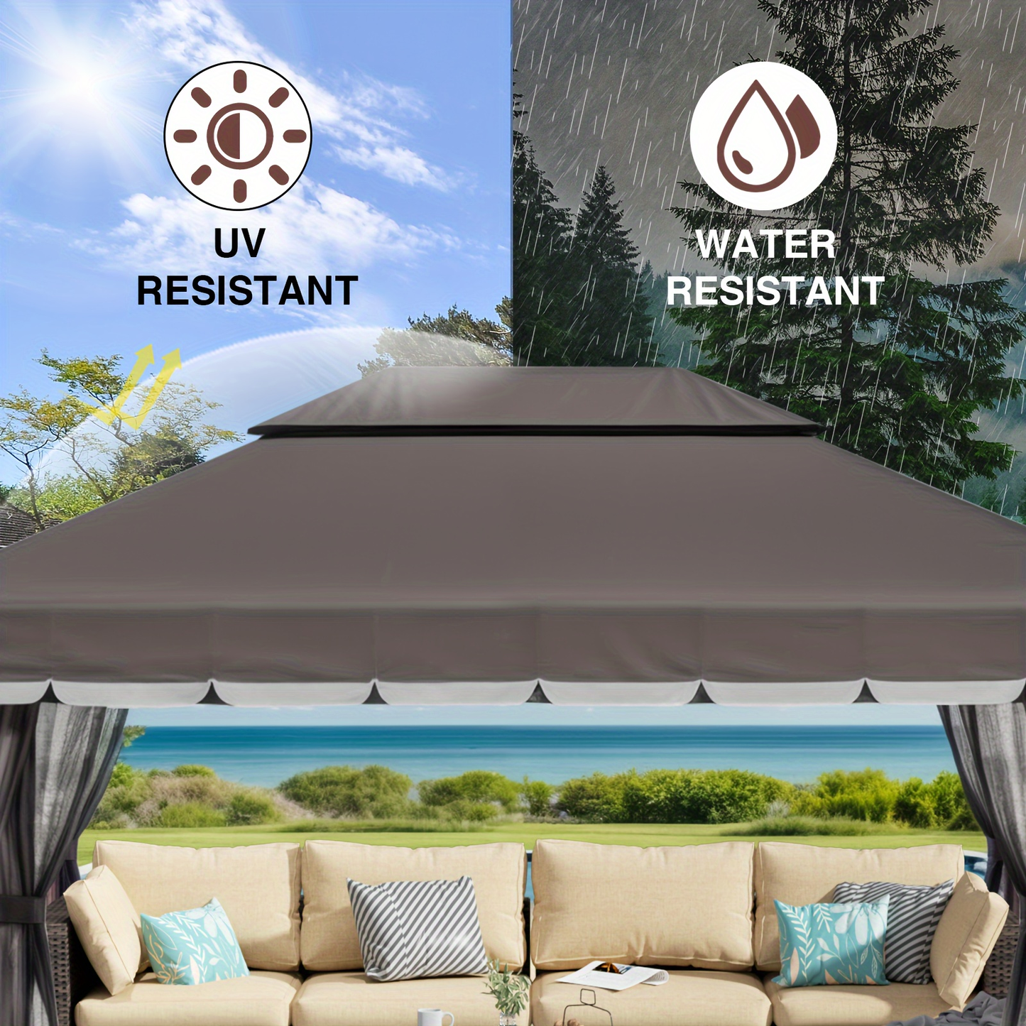 Patio Gazebo 10x13 FT Heavy Duty Double Roof with Mosquito Netting
