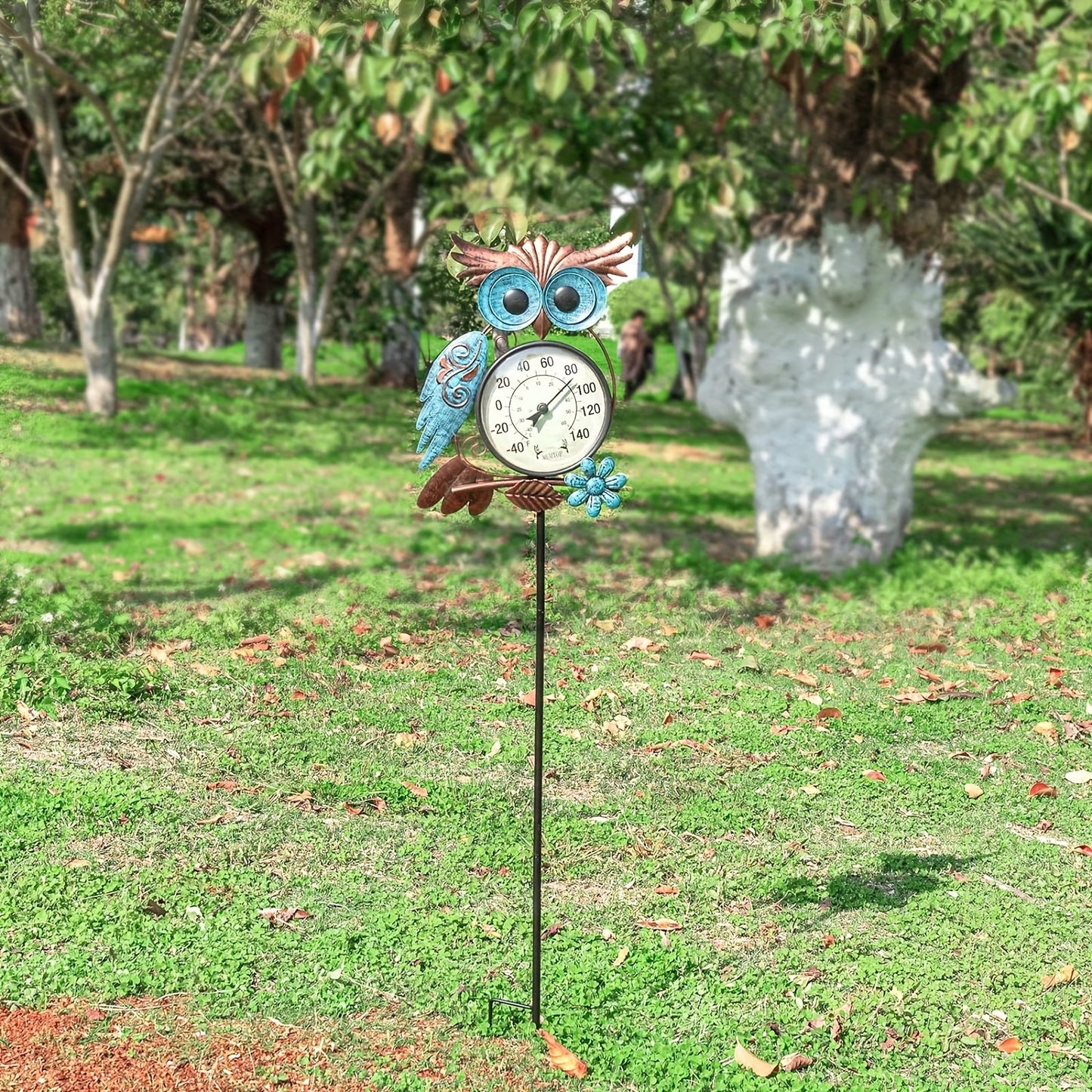 Garden Stake Thermometer 42 Inch Metal Owl Outdoor Wall Thermometer IPX4 Waterproof Patio Yard Decor Art Stake