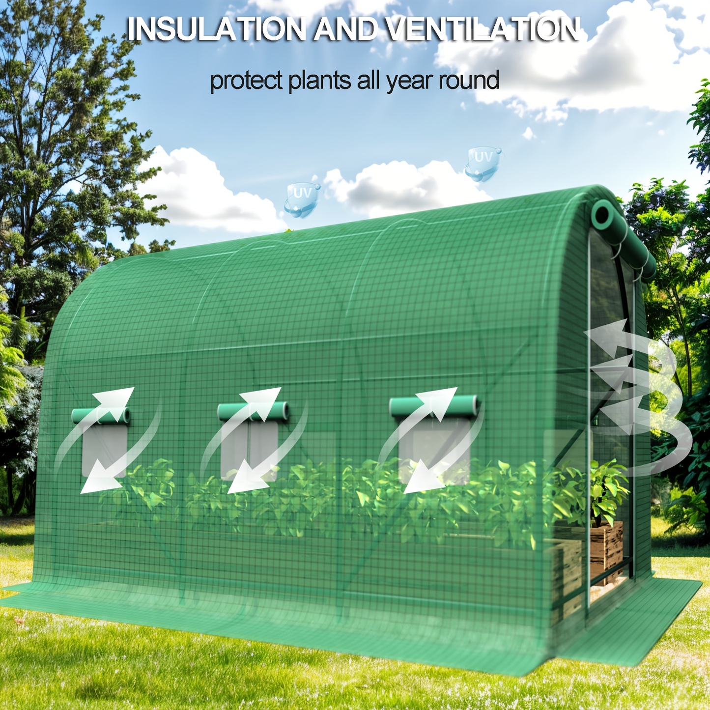 Greenhouse with Watering System, 10X6.6X6.6 Outdoor Greenhouse