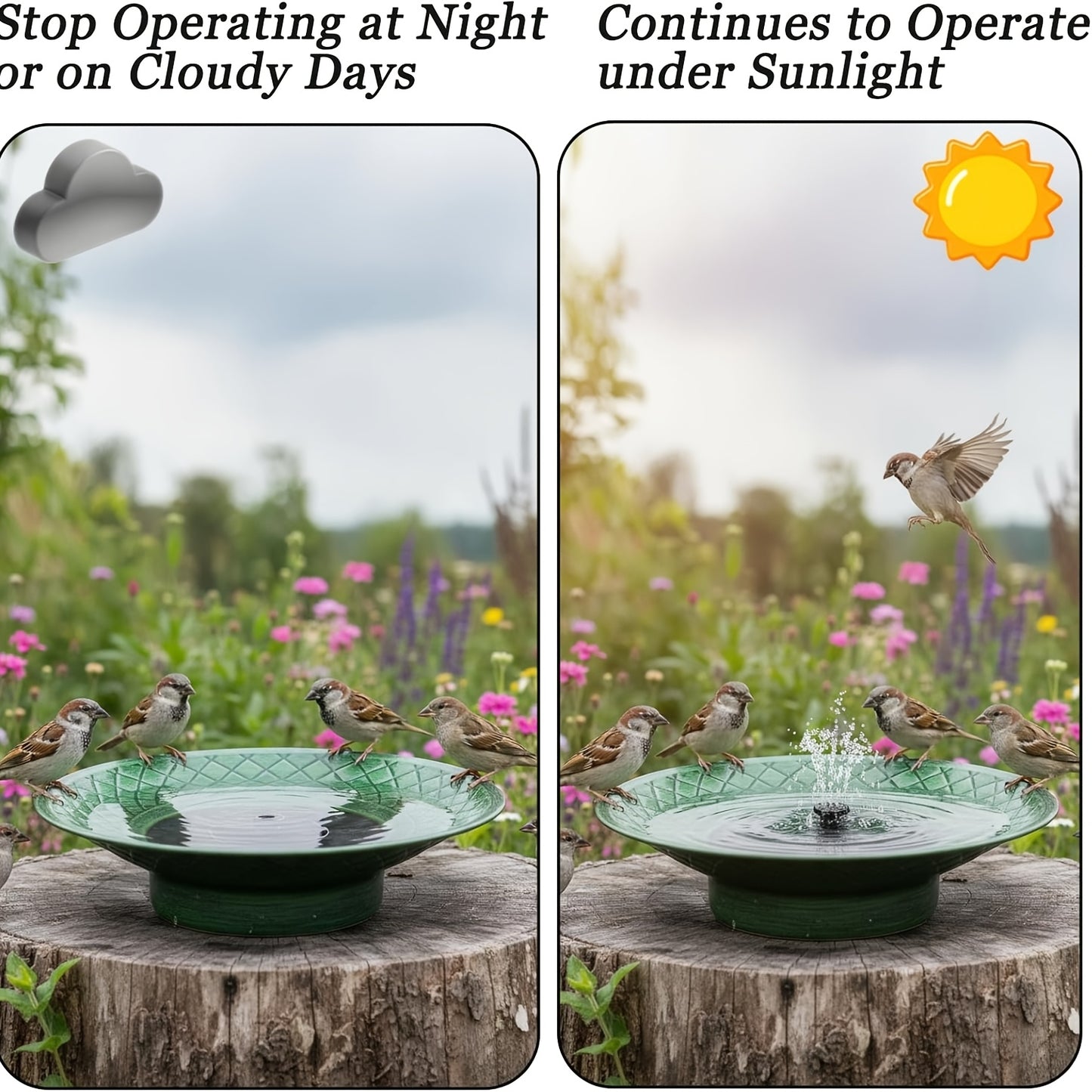 Bird Bath Solar Fountain 12.6" Green Metal Bowl Garden