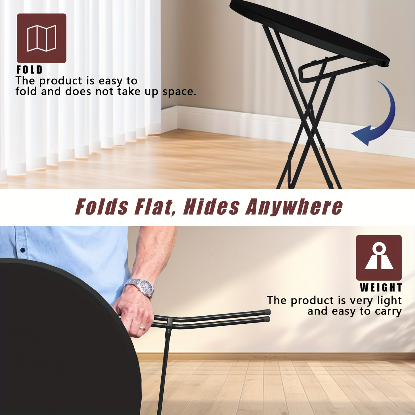 Round Folding Table 32" Bar Height Portable Plastic Top Metal Frame Lockable Legs for Parties, Commercial Events, Indoor & Outdoor Use