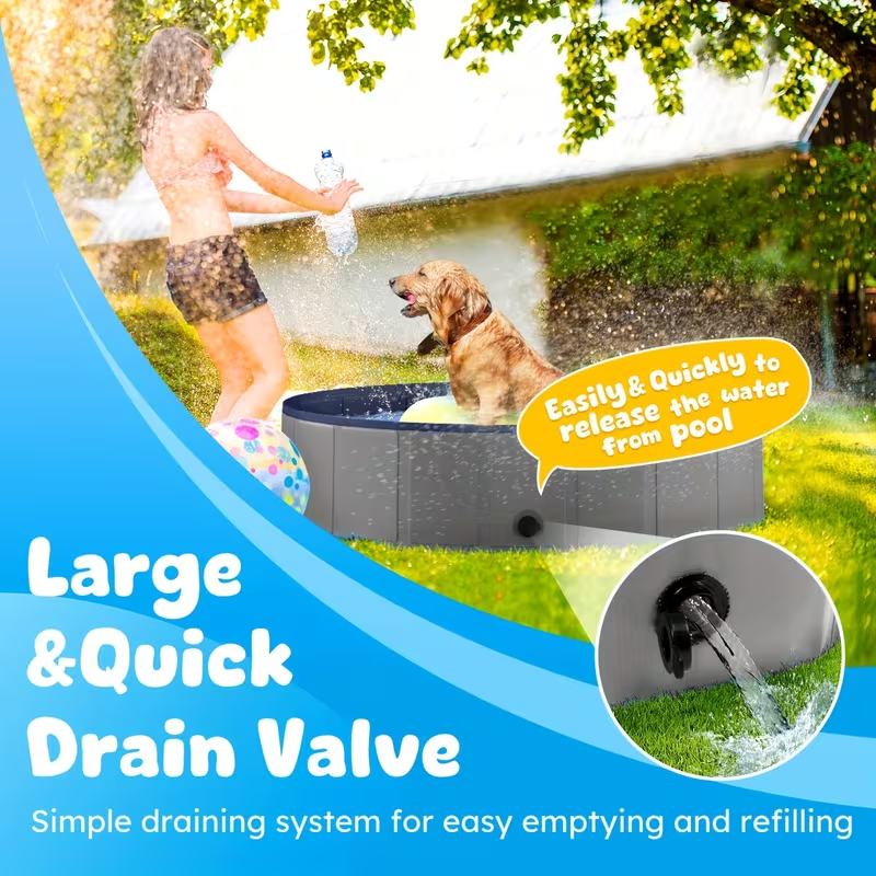 Large Dog Pool Foldable – 1mm Thick Durable Collapsible Plastic Pet Bathing Tub & Outdoor Swimming Pool for Large Dogs, 79 Inch Portable Design