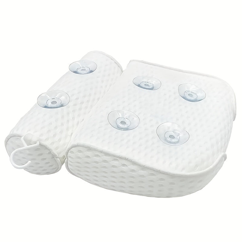 Bath Pillow 4D Grid Neck and Back Support Bathtub Cushion with 6 Suction Cups, Hooks, Quick-Dry & Machine Washable Spa Pillow for Tub Relaxation, Home Bathroom Accessory