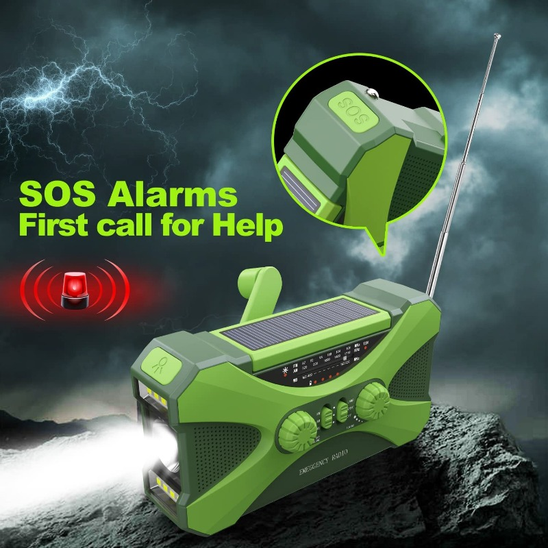 Emergency Weather Radio 10000mAh Hand Crank Solar NOAA AM FM WB Flashlight Reading Lamp SOS Alarm Phone Charger Headphone Jack Portable Survival Radio