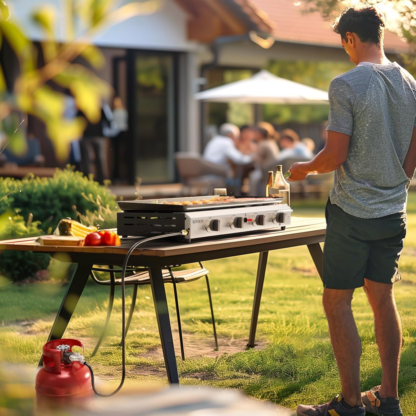 Flat Top Griddle Propane Tabletop 2 or 4 Burner, 20000 BTU Portable Gas Grill with Nonstick Enamel Tray, Piezo Ignition, 246 Sq In Cooking Surface for Camping BBQ Tailgating Backyard