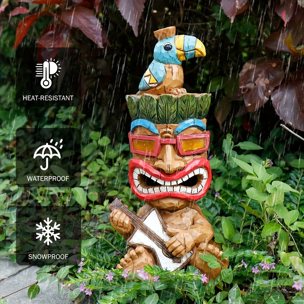 Hawaiian Tiki Statue Standing Resin Totem Pole | Woodcarving Tribal Figure Outdoor Decor for Terrace Bar Party Unique Gift