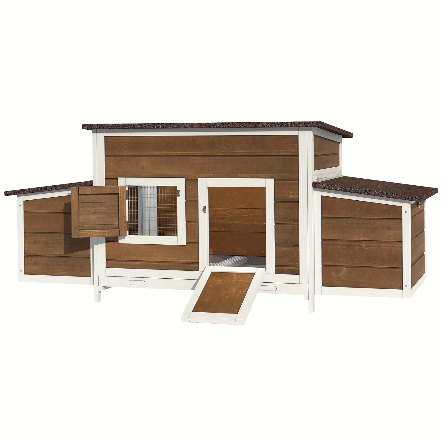 Hen House 67" for 4-6 Chickens with 2 Nesting Boxes | Wooden Chicken Coop with Weatherproof Roof, Removable Tray, Metal Wire Mesh & Ramp – Rabbit Hutch Duck Coop Outdoor