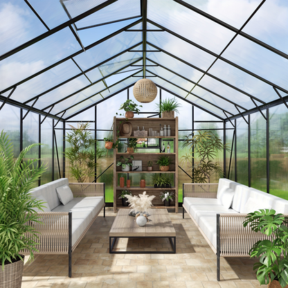 Polycarbonate Greenhouse with Aluminum Frame – Walk-In Outdoor Garden Greenhouse with Roof Ventilation, Lockable Door & UV Protection, 4x6 / 6x7.5 / 10x12 FT