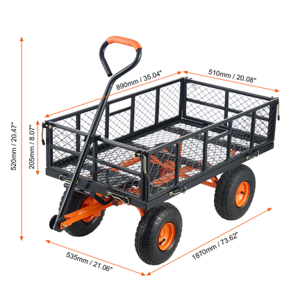 Garden Dump Cart 880LBS Convertible Flatbed Utility Wheelbarrow with 2-in-1 Handle, Removable Side Panels, Mesh Cover & 10" Rubber Tires – 400/600/880 LBS