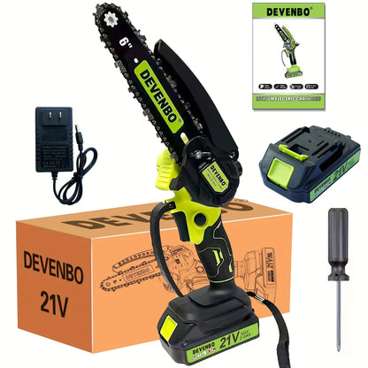 Cordless Mini Chainsaw 6-Inch, Handheld Pruning Saw with Rechargeable Battery, Adjustable Chain Tension, Safety Lock & Anti-Splash Guard for Branch Trimming in Yard, Garden & Home