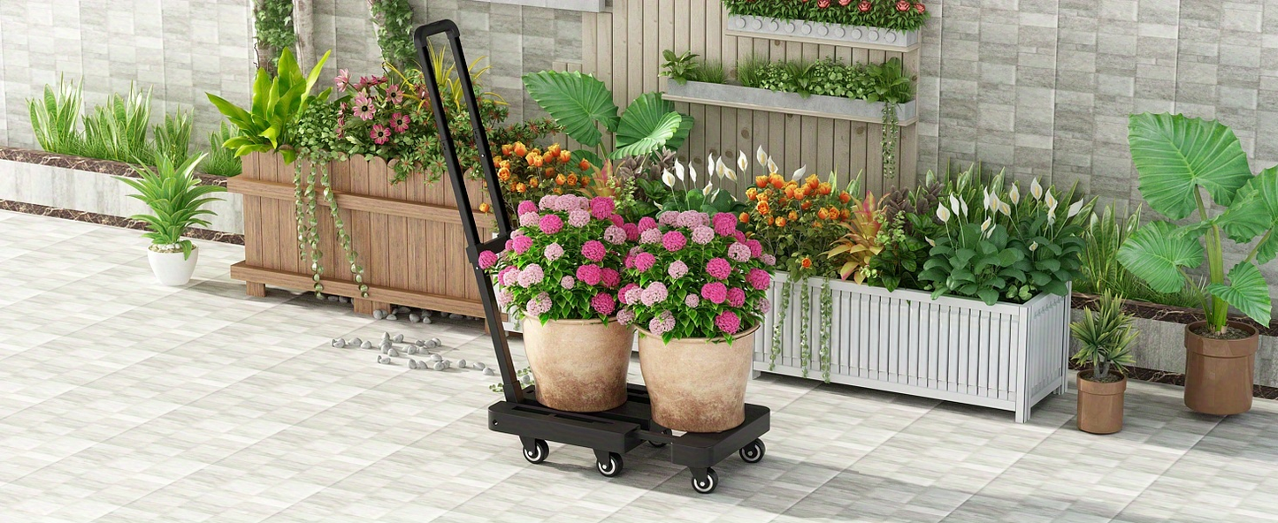 Folding Hand Truck Dolly 500LB Heavy Duty, Collapsible Luggage Cart with 6 Wheels & 2 Elastic Straps for Moving, Travel, Shopping, Office & Warehouse