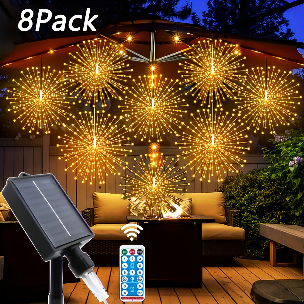 Meteor Shower Rain Lights Outdoor, 480 LED Solar Starburst Ball Lights 8 Tubes with Remote & Timer, IP44 Waterproof Falling Rain Drop Icicle String Lights for Christmas Tree Garden Party Wedding Decor