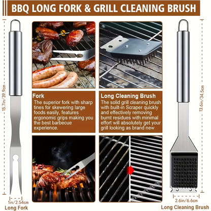 Stainless Steel BBQ Grill Tool Set 35PC – Complete Barbecue Kit with Thermometer, 2 Grill Mats & Aluminum Carry Case for Outdoor Grilling, Camping & Backyard Cookouts – Perfect Gift for Dad & Grill Masters