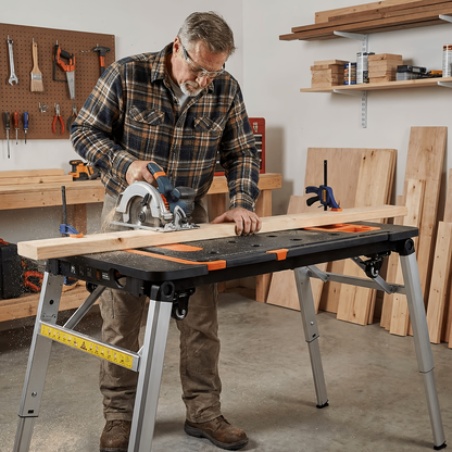 7in 1 Multifunctional Work Benches, Folding Work Table for Garage, As Portable Workbench, Sawhorse, Scaffold, Platform, Car Creeper, Dolly And Hand Truck, with 4 Wheels, Perfect Gift for Father's Day, Requires No Assembly
