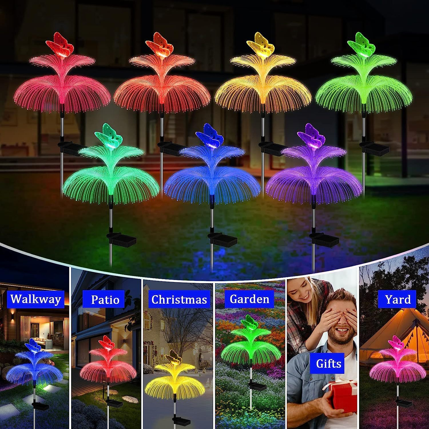 Solar Jellyfish Butterfly Garden Lights 4-Pack Color Changing