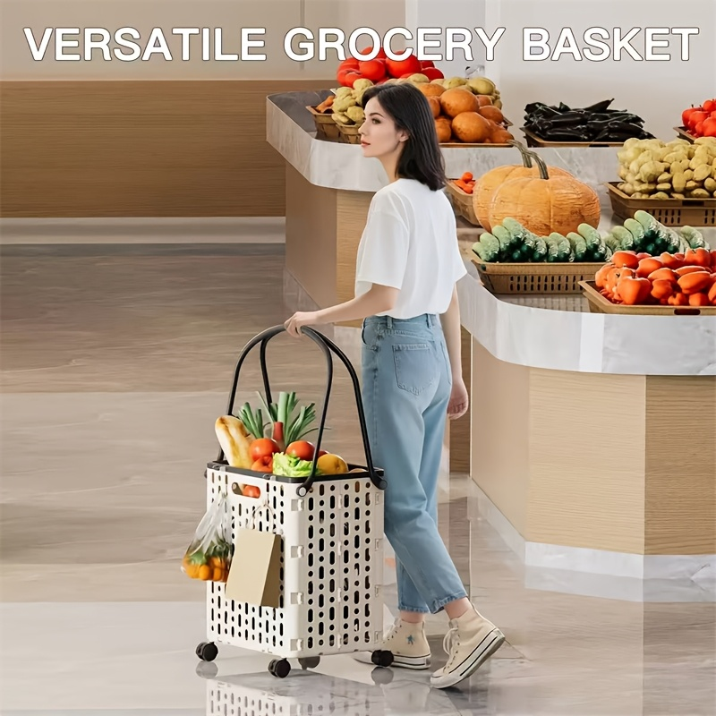 Foldable Shopping Cart with Wheels and Handle Large Capacity Portable Trolley for Grocery Camping Travel Laundry Beach Outdoor Home Lightweight Space Saving