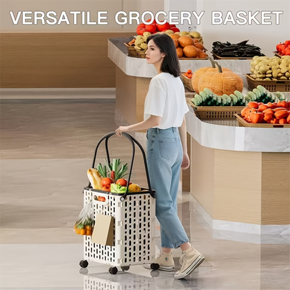 Foldable Shopping Cart with Wheels and Handle Large Capacity Portable Trolley for Grocery Camping Travel Laundry Beach Outdoor Home Lightweight Space Saving