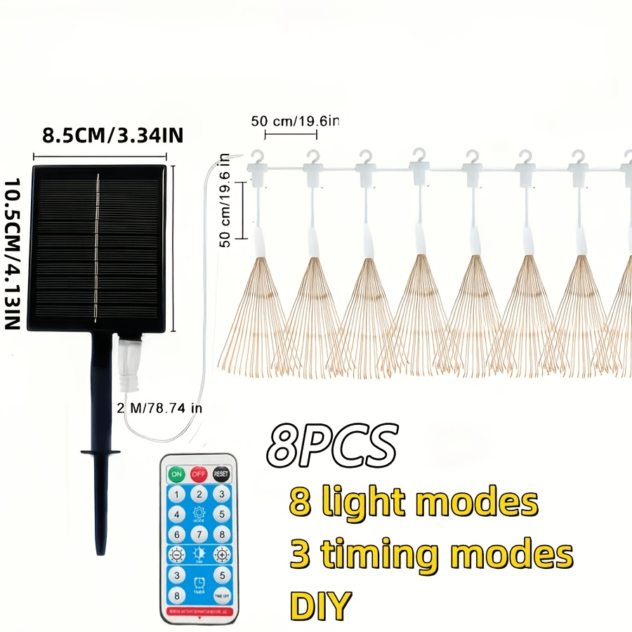 Meteor Shower Rain Lights Outdoor, 480 LED Solar Starburst Ball Lights 8 Tubes with Remote & Timer, IP44 Waterproof Falling Rain Drop Icicle String Lights for Christmas Tree Garden Party Wedding Decor