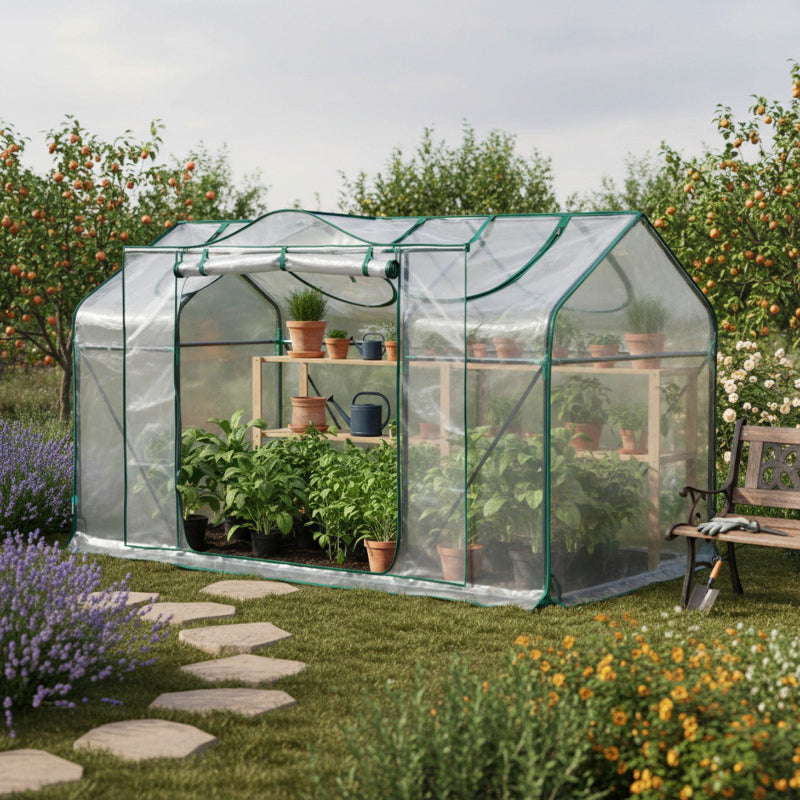 Walk-In Greenhouse Outdoor with Screen Windows – Heavy-Duty PE Cover, Portable Plant Shelter with Shelving Clips, Available in 27", 56" & 71" Sizes