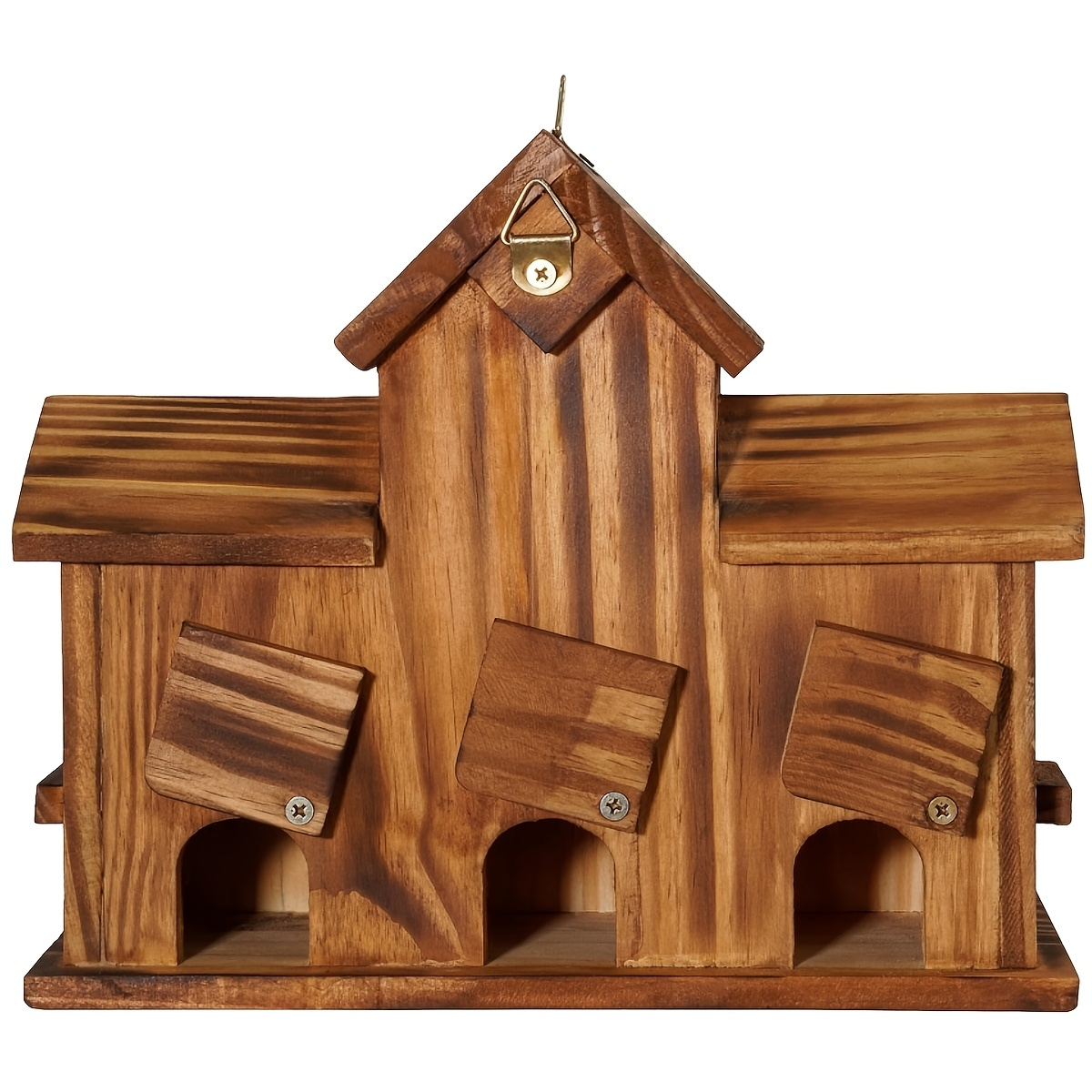 Hummingbird House Outdoor Large Birdhouse with Feeder, 3-Hole Natural Handmade Wood Bird House for Bluebird, Backyard Garden Decor, Living & Feeding Two-in-One