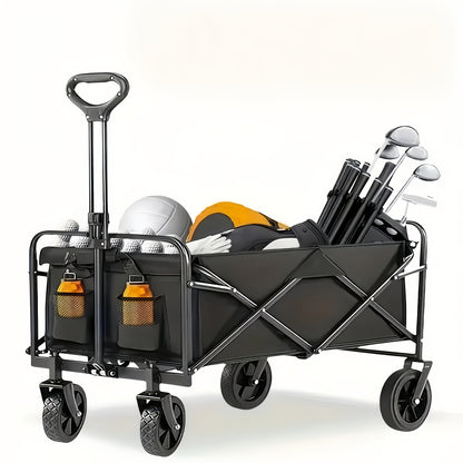 Folding Wagon Cart 360° All-Terrain Heavy Duty | Camping Beach Picnic Garden Sports Wagon with Cup Holder