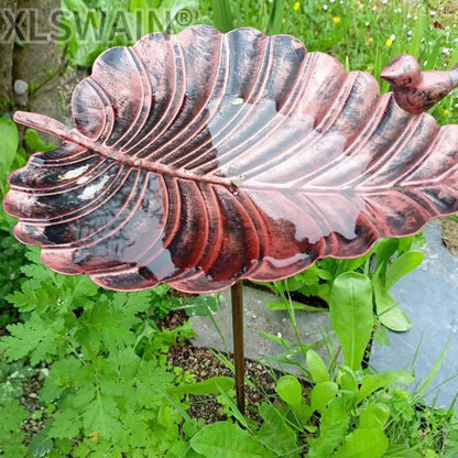 Bird Bath | Cast Iron Leaf Garden Stake Rust Resistant Lawn Patio Gift