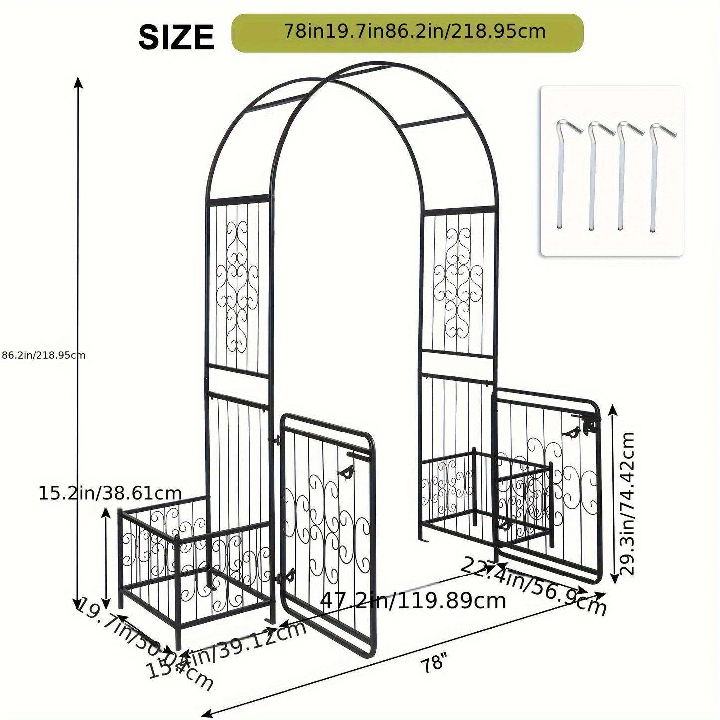 Wrought Iron Garden Arch 7ft Rustproof Rose Trellis Multi-Style