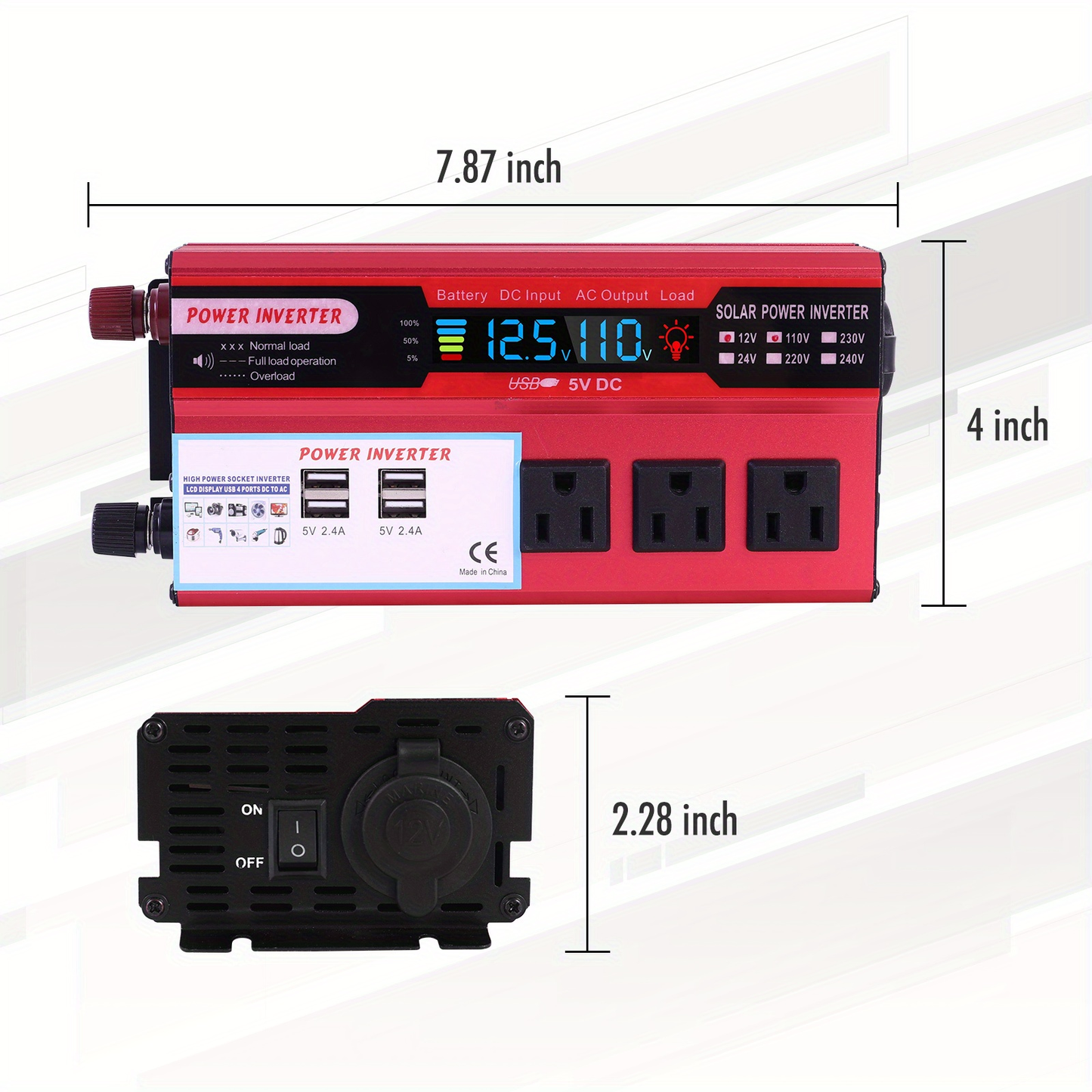 DC to AC Inverter 4000W 5500W 6500W 16000W Peak DC 12V to AC 110V High Power Car Inverter with USB Ports US Sockets Cooling Fan Overload Protection for RV Truck Outdoor Emergency