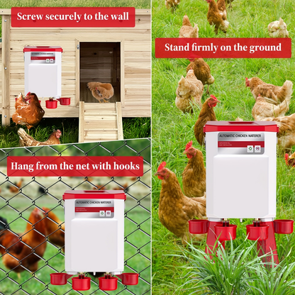 Automatic Poultry Waterer Hose-Connected - Float Valve, Hang or Floor Mount, Filter