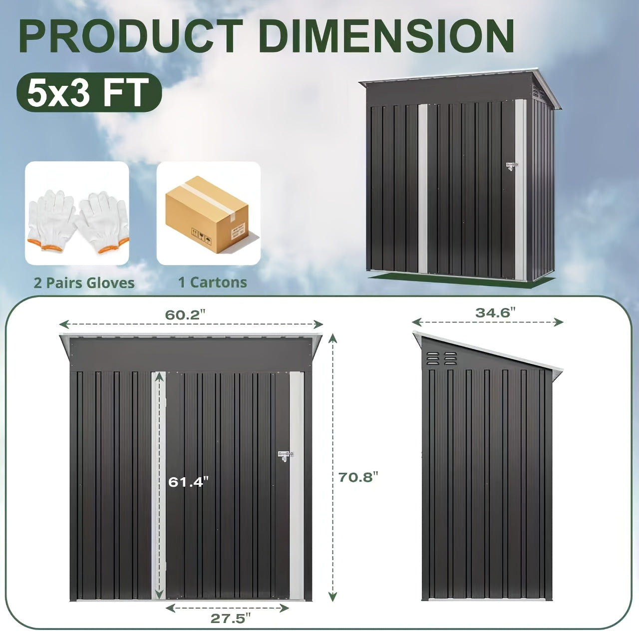 Outdoor Storage Shed | Metal Lockable Backyard Patio Garden Garage