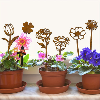 Garden Stakes Rusty Flat Metal | Rose Dandelion Patio Flower Pot