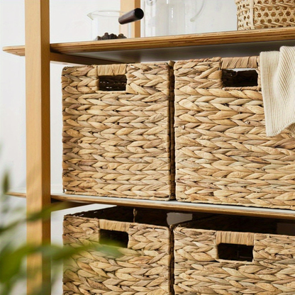 Woven Storage Baskets - Water Hyacinth, Seagrass & Paper Rope Organizer Bins for Shelves, Bathroom, Kitchen, Bedroom, Boho Home Decor