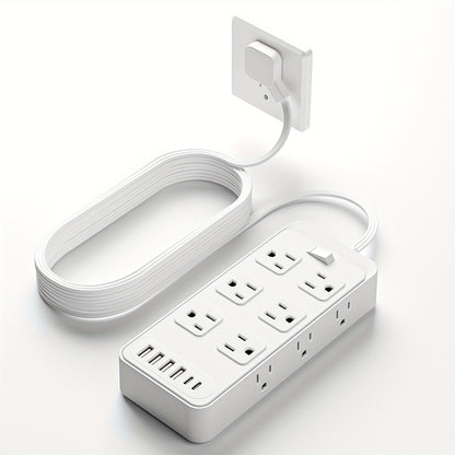 Charging Station 18-in-1 Power Strip Surge Protector 12 AC Outlets 6 USB Ports 4 USB-A 2 USB-C Flat Plug Wide Spacing Wall Mount for Home Dorm Office Travel