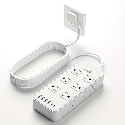 Charging Station 18-in-1 Power Strip Surge Protector 12 AC Outlets 6 USB Ports 4 USB-A 2 USB-C Flat Plug Wide Spacing Wall Mount for Home Dorm Office Travel
