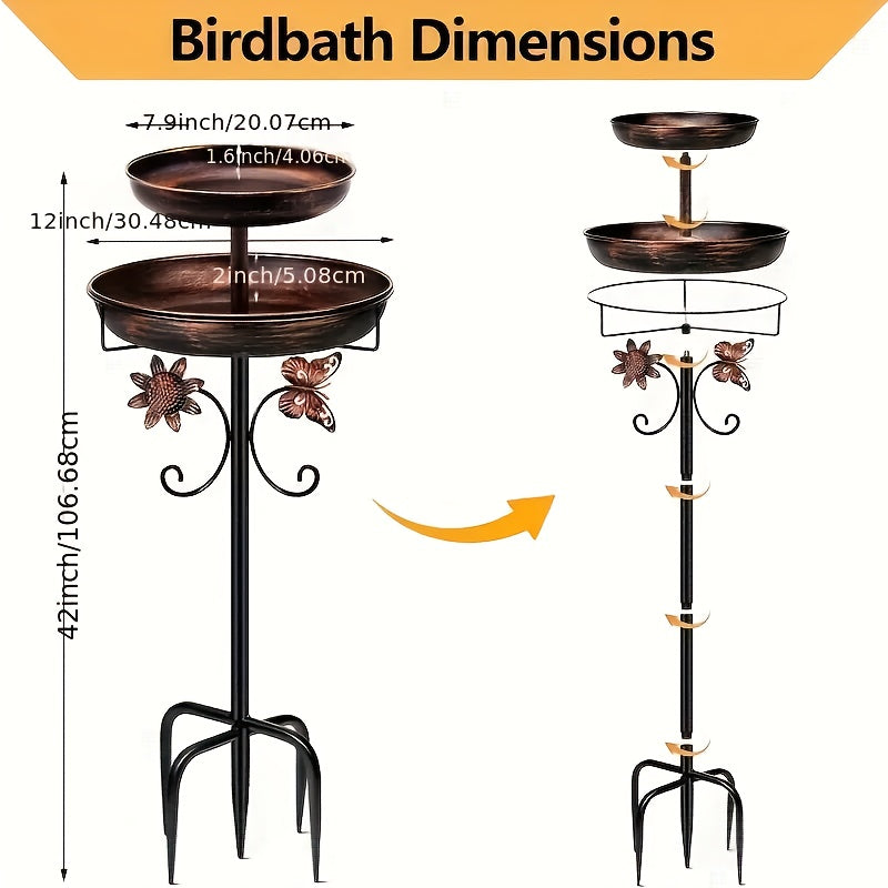 Bird Bath | Heavy Duty Metal Double Layer 5-Claw Base Garden Courtyard