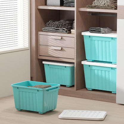 Stackable Storage Bins with Lids and Wheels | 72QT & 97QT Heavy Duty Bins | 4 or 6 Pack | 220LB Capacity | Clear, Blue/White, Black/Yellow