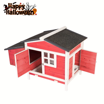 Hen House Outdoor Wooden Chicken Coop with Nesting Box Ramp Removable Tray Elevated Design Fir Wood Asphalt Roof 3 Colors Lockable Doors for Backyard Poultry