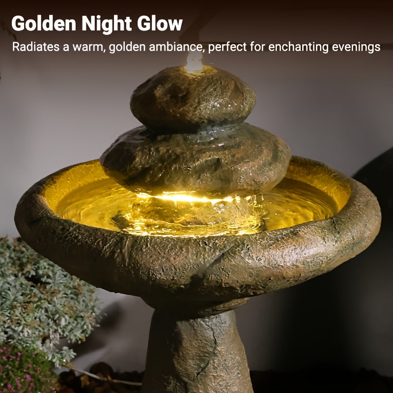 Garden Fountain 40.2 Inch Floor Standing Bird Bath Outdoor Fountain with LED Lights IPX8 Pump for Backyard Patio