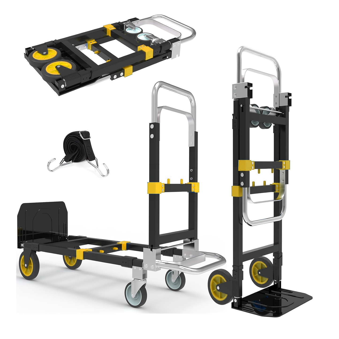 Heavy Duty Hand Truck 3-in-1 Aluminum Convertible Dolly, 800-1000LB Industrial Utility Trolley with Folding Design for Moving, Transport, Warehouse & Office