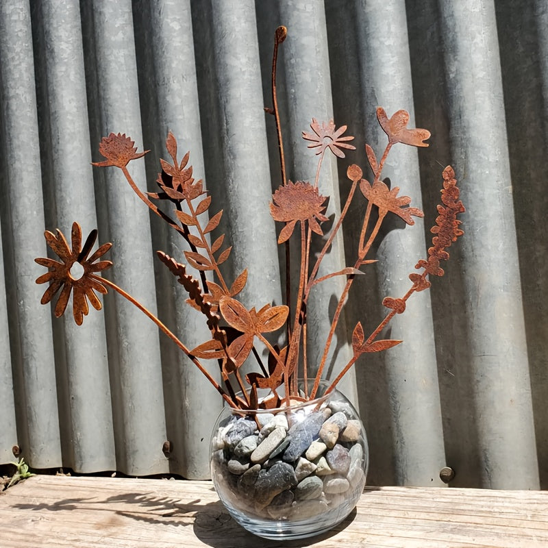 Metal Wildflower Bouquet | Rusty Stems Vase Garden Home Decor Gift
