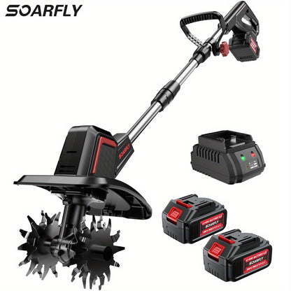 Cordless Electric Cultivator 360RPM - Wireless Electric Tiller & Soil Loosening Machine with 2×4.0Ah Batteries & Charger for Soil Aeration, Weeding, Landscaping - Portable for Home & Professional Garden Use