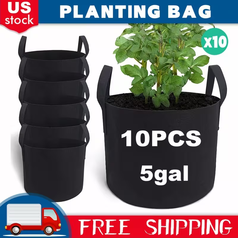 Grow Bags 5 Gallon Felt with Handles 10 & 20 Pack | Aeration Nonwoven Fabric Pots | Air Pruning Planter for Vegetables Tomatoes Potatoes Flowers Indoor Outdoor