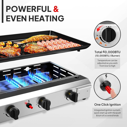 Flat Top Griddle Propane Tabletop 2 or 4 Burner, 20000 BTU Portable Gas Grill with Nonstick Enamel Tray, Piezo Ignition, 246 Sq In Cooking Surface for Camping BBQ Tailgating Backyard