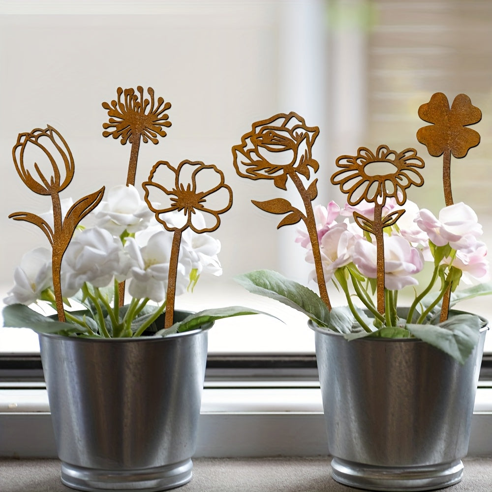 Garden Stakes Rusty Flat Metal | Rose Dandelion Patio Flower Pot