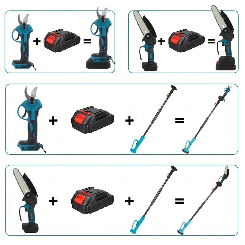 Pole Saw Set with Electric Chainsaw – 6-Inch Cordless Pruner, Long-Handle Scissor Kit, Safety Lock for Tree Pruning & Landscaping