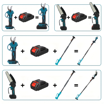 Pole Saw Set with Electric Chainsaw – 6-Inch Cordless Pruner, Long-Handle Scissor Kit, Safety Lock for Tree Pruning & Landscaping