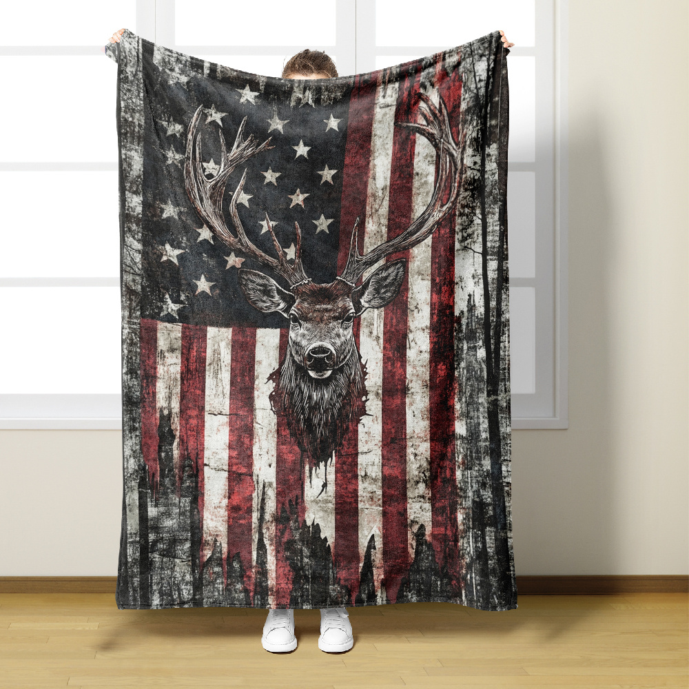 Deer Pattern Flannel Throw Blanket 200-250GSM Soft Warm