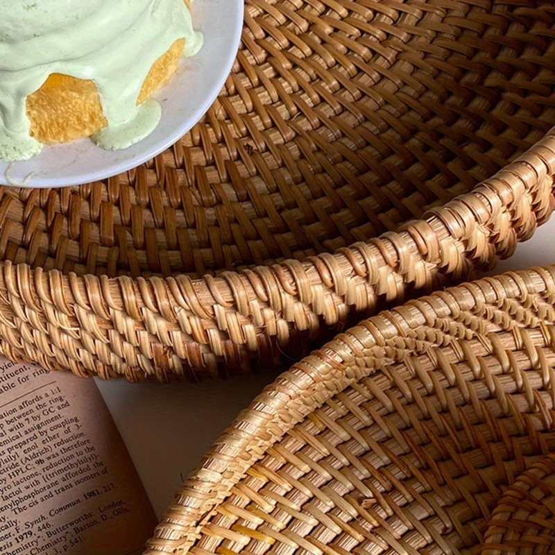 Serving Tray Basket - Hand-Woven Round Rattan Organizer for Fruits Bread Snacks, Rustic Farmhouse Decor for Kitchen Dining Table Coffee Station