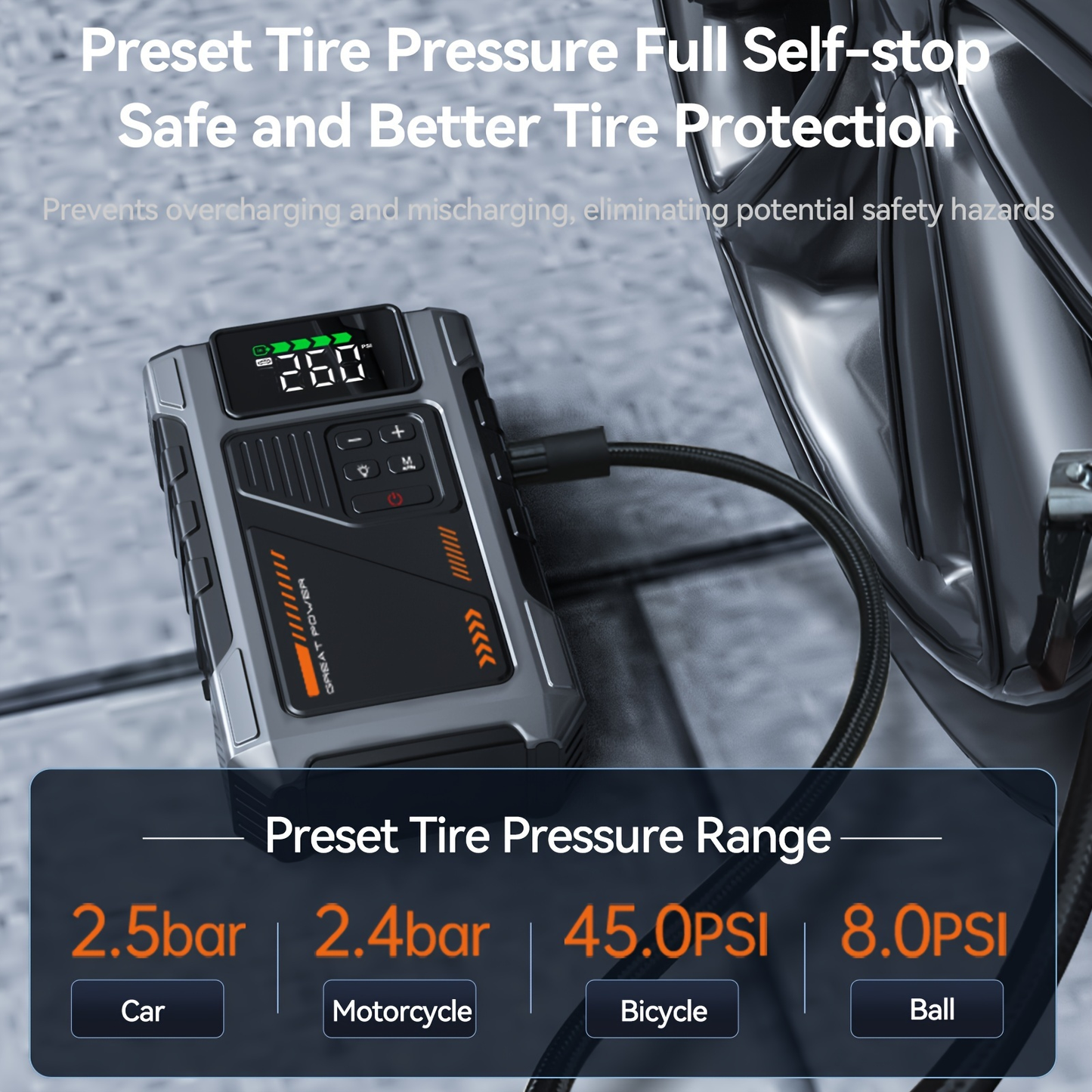 Jump Starter with Air Compressor 5000A Peak 150PSI Tire Inflator 5-in-1 Portable Car Battery Jump Pack for 8.0L Gas 6.5L Diesel Engine Digital Display Smart Cables 12V Power Bank