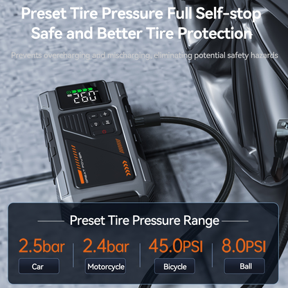 Jump Starter with Air Compressor 5000A Peak 150PSI Tire Inflator 5-in-1 Portable Car Battery Jump Pack for 8.0L Gas 6.5L Diesel Engine Digital Display Smart Cables 12V Power Bank